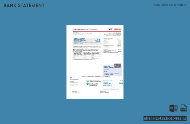 US-amerikanischer Citi-Bankkartenkontoauszug (Word-Format, 2 Seiten), Beispielvorschau